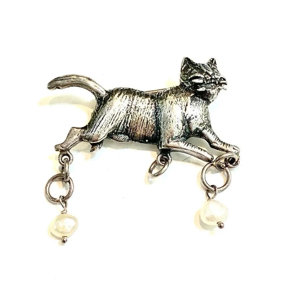 .925 Cat Vintage Brooch Sterling Silver Jewelry #cat collector #cat